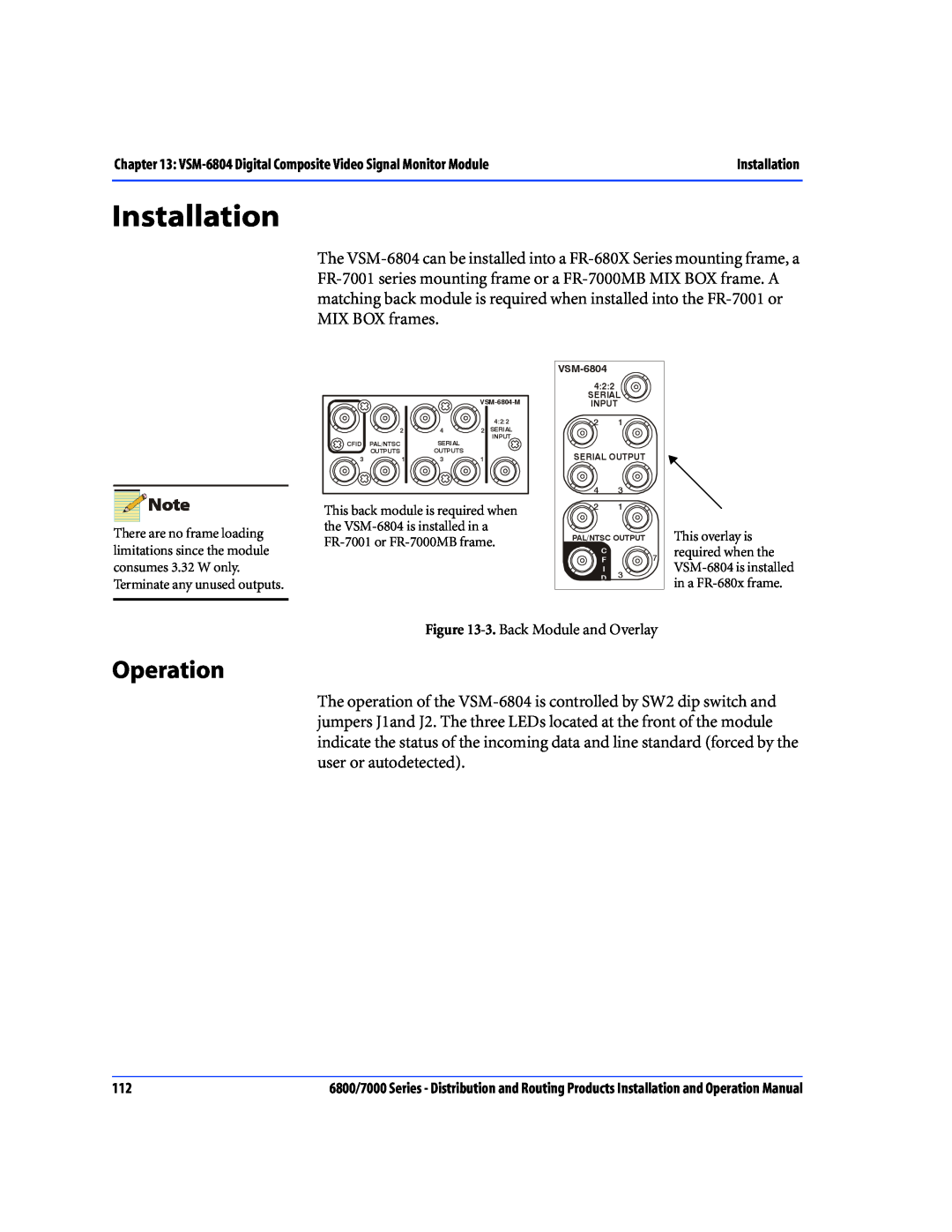Nokia 7000 Series, 6800 Series operation manual Installation, Operation, 3. Back Module and Overlay 