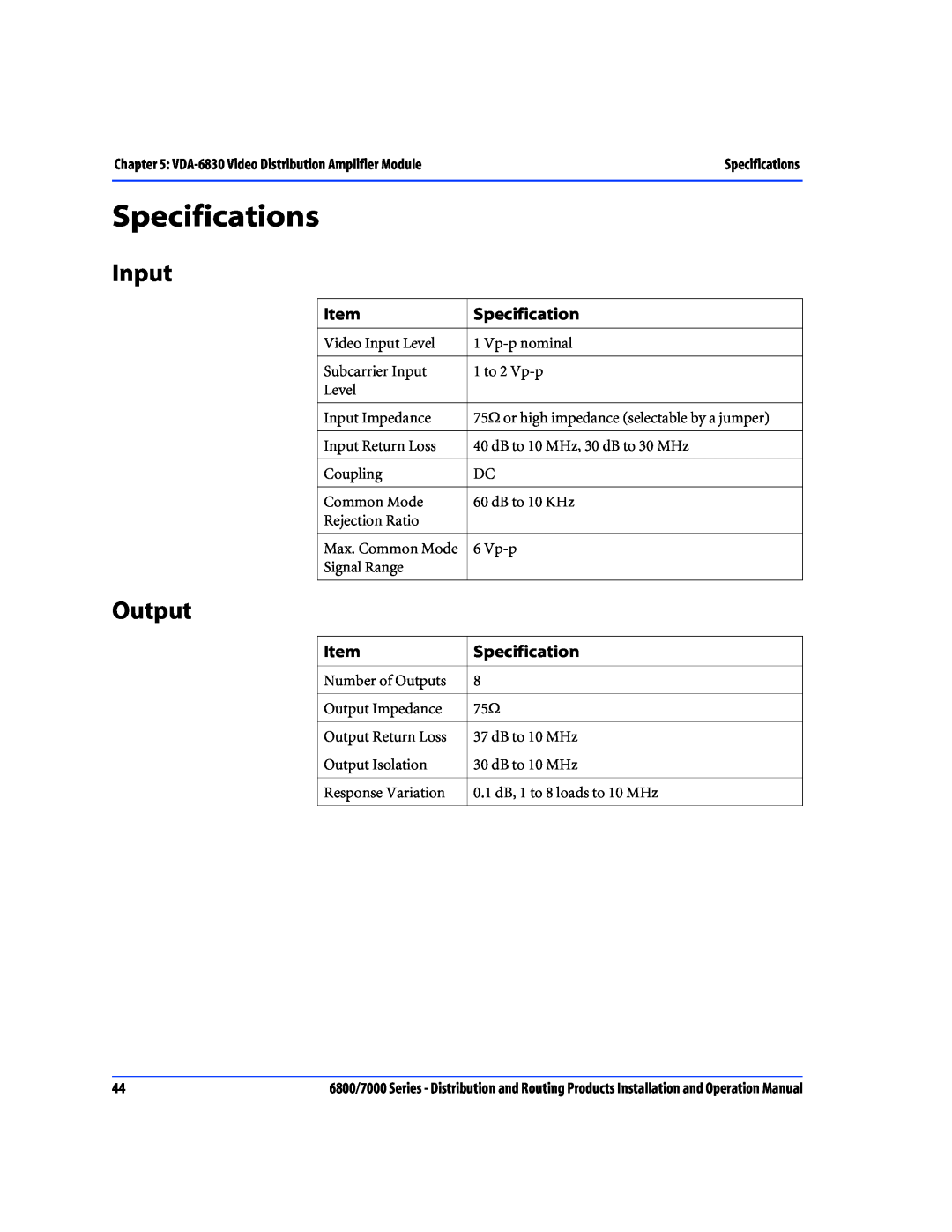 Nokia 7000 Series, 6800 Series operation manual Input, Specifications, Output 