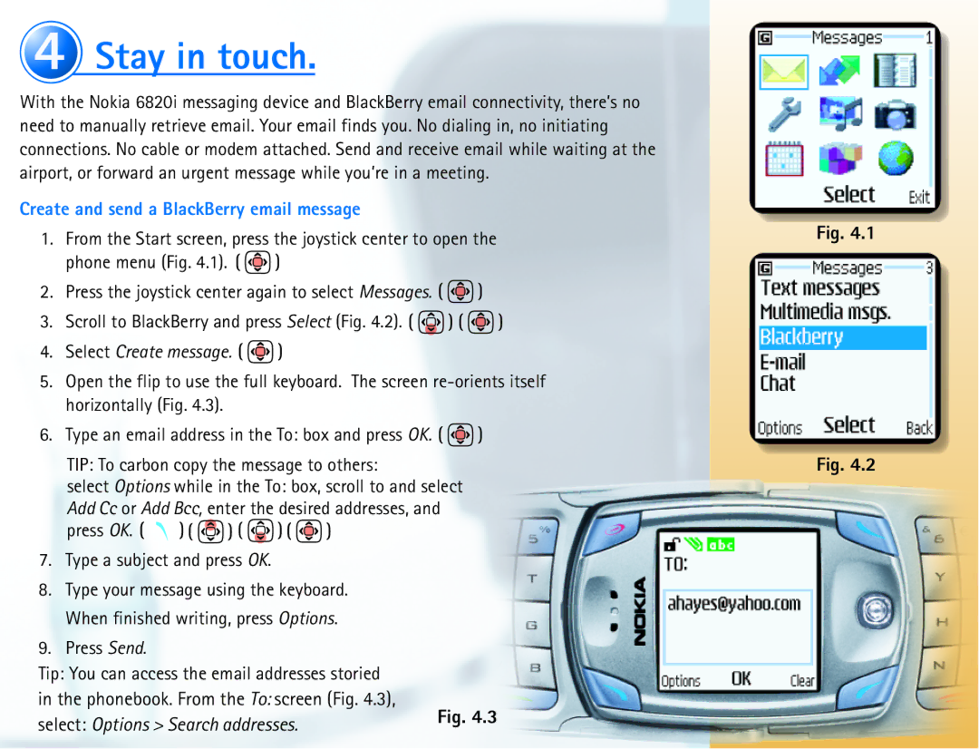 Nokia 6820 quick start Stay in touch, Create and send a BlackBerry email message 