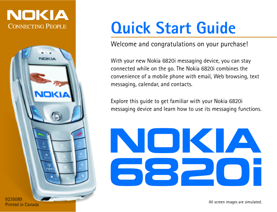 Nokia 6820 quick start Quick Start Guide, Welcome and congratulations on your purchase 
