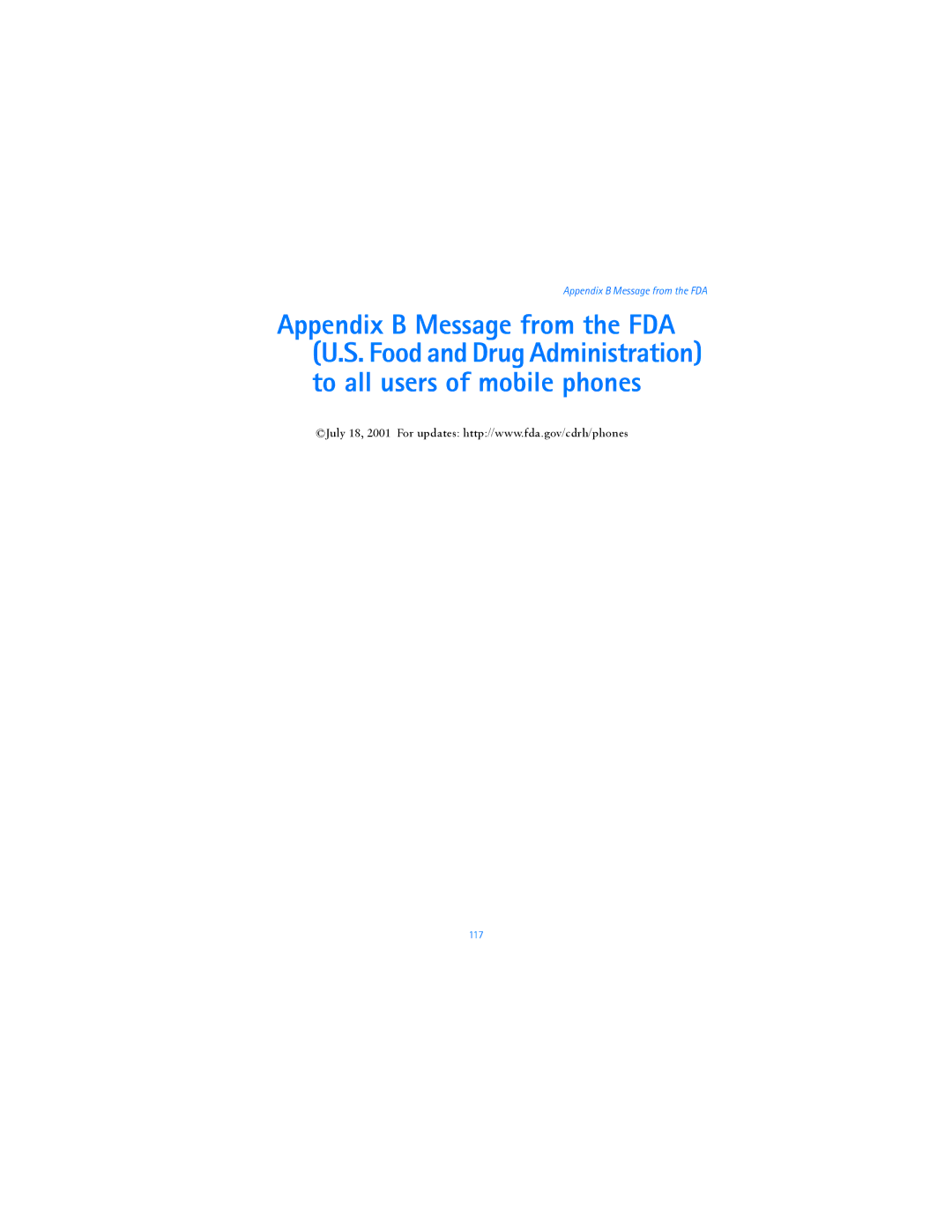 Nokia 6820i warranty Appendix B Message from the FDA 