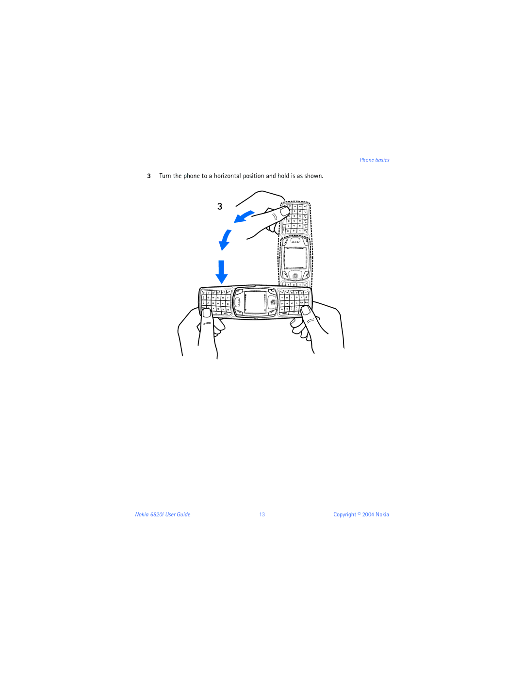 Nokia 6820i warranty Turn the phone to a horizontal position and hold is as shown 