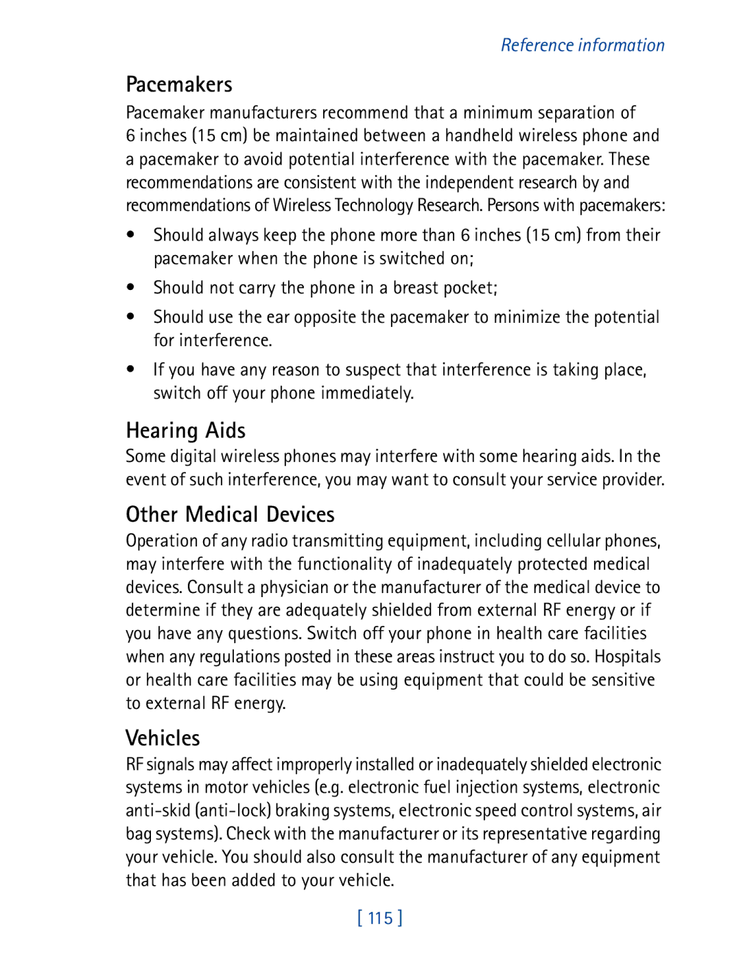 Nokia 7160 manual Pacemakers, Hearing Aids, Other Medical Devices, Vehicles, 115 