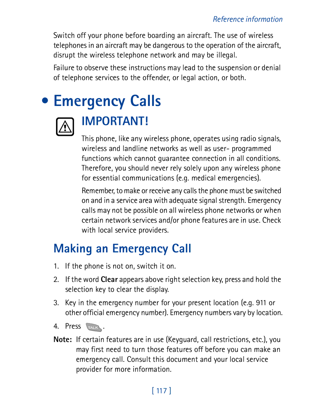 Nokia 7160 manual Emergency Calls, Making an Emergency Call, 117 