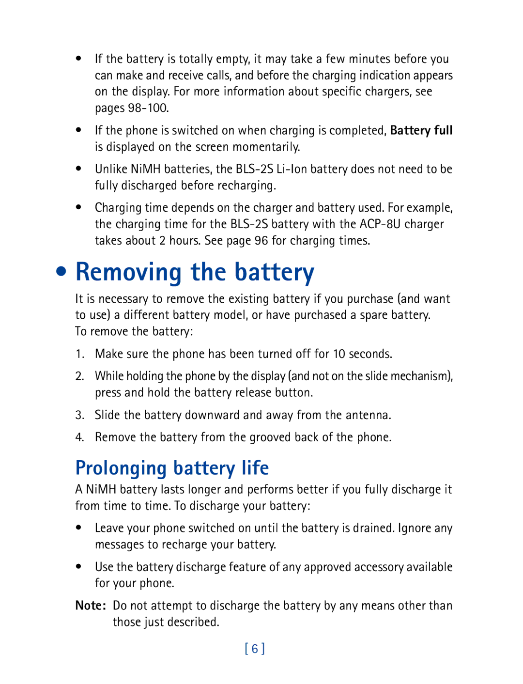 Nokia 7160 manual Removing the battery, Prolonging battery life 