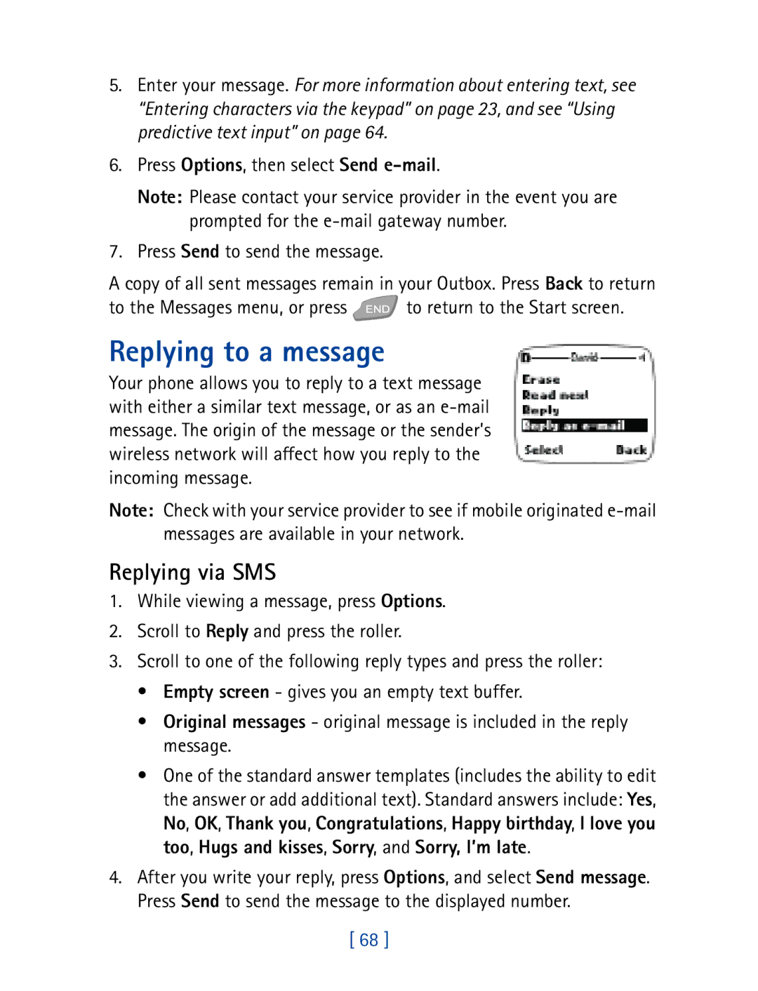 Nokia 7160 manual Replying to a message, Replying via SMS 