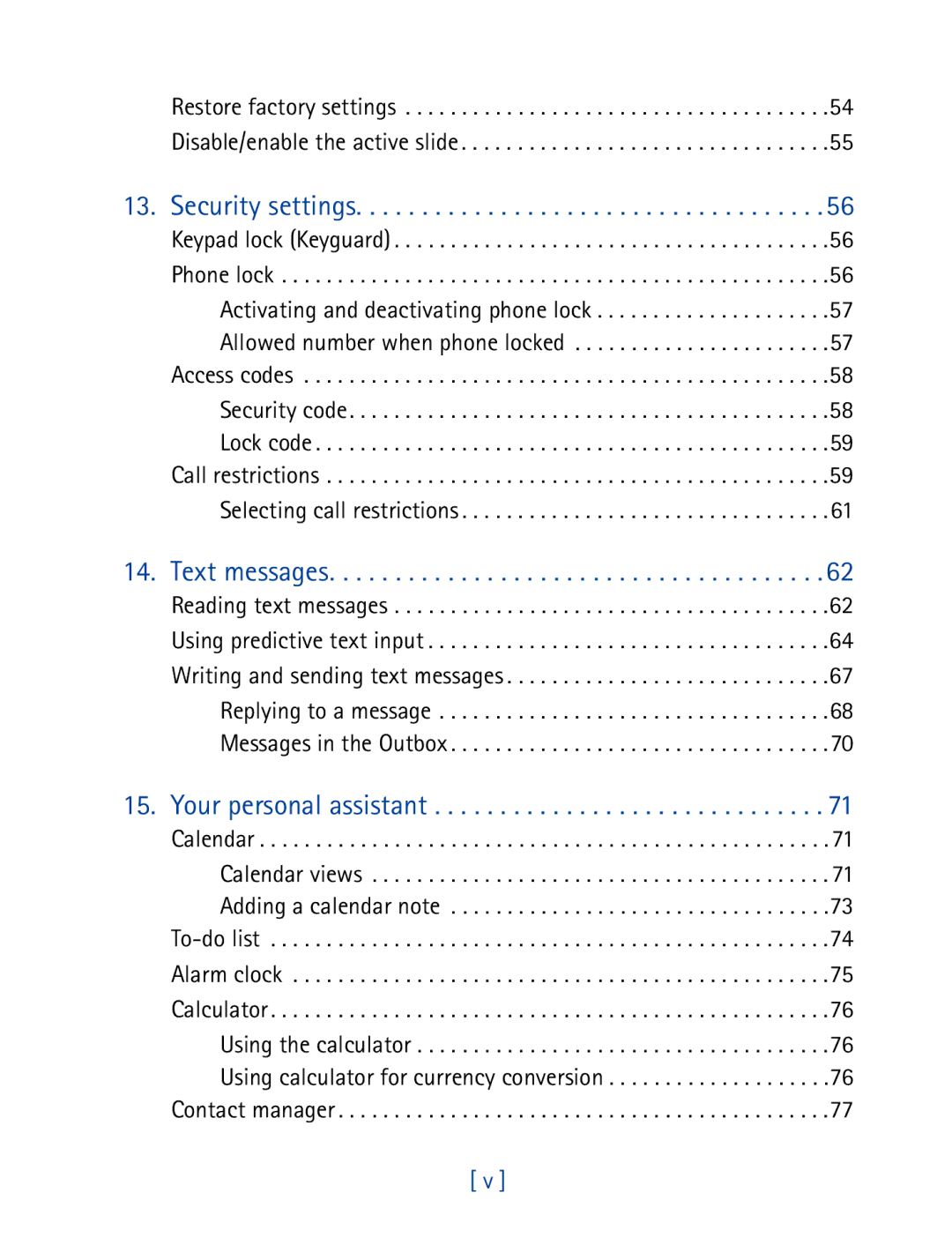 Nokia 7160 manual Security settings, Text messages, Your personal assistant 