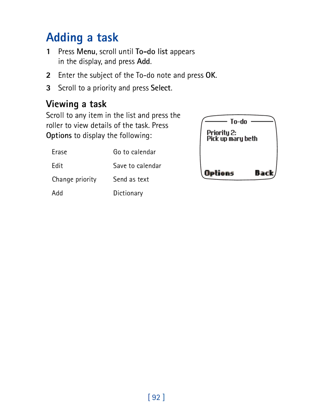 Nokia 7190 manual Adding a task, Viewing a task 