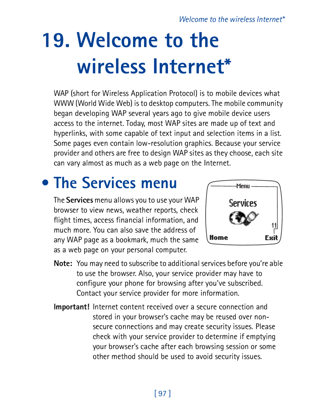 Nokia 7190 manual Welcome to the wireless Internet, Services menu 