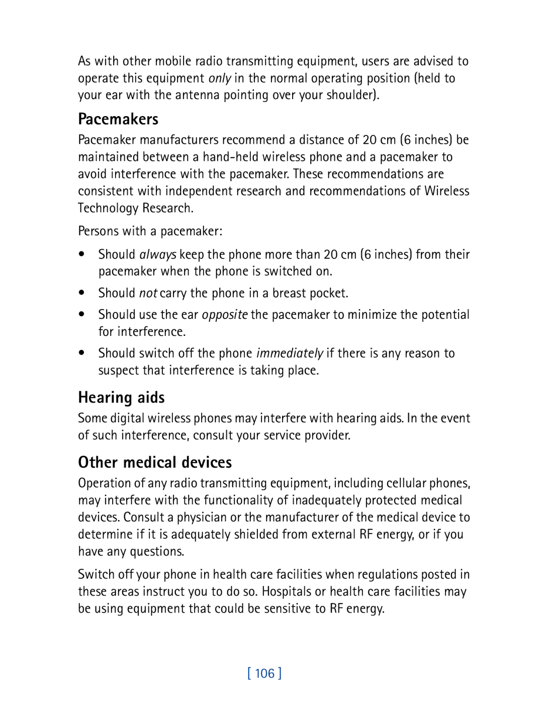 Nokia 7190 manual Pacemakers, Hearing aids, Other medical devices 