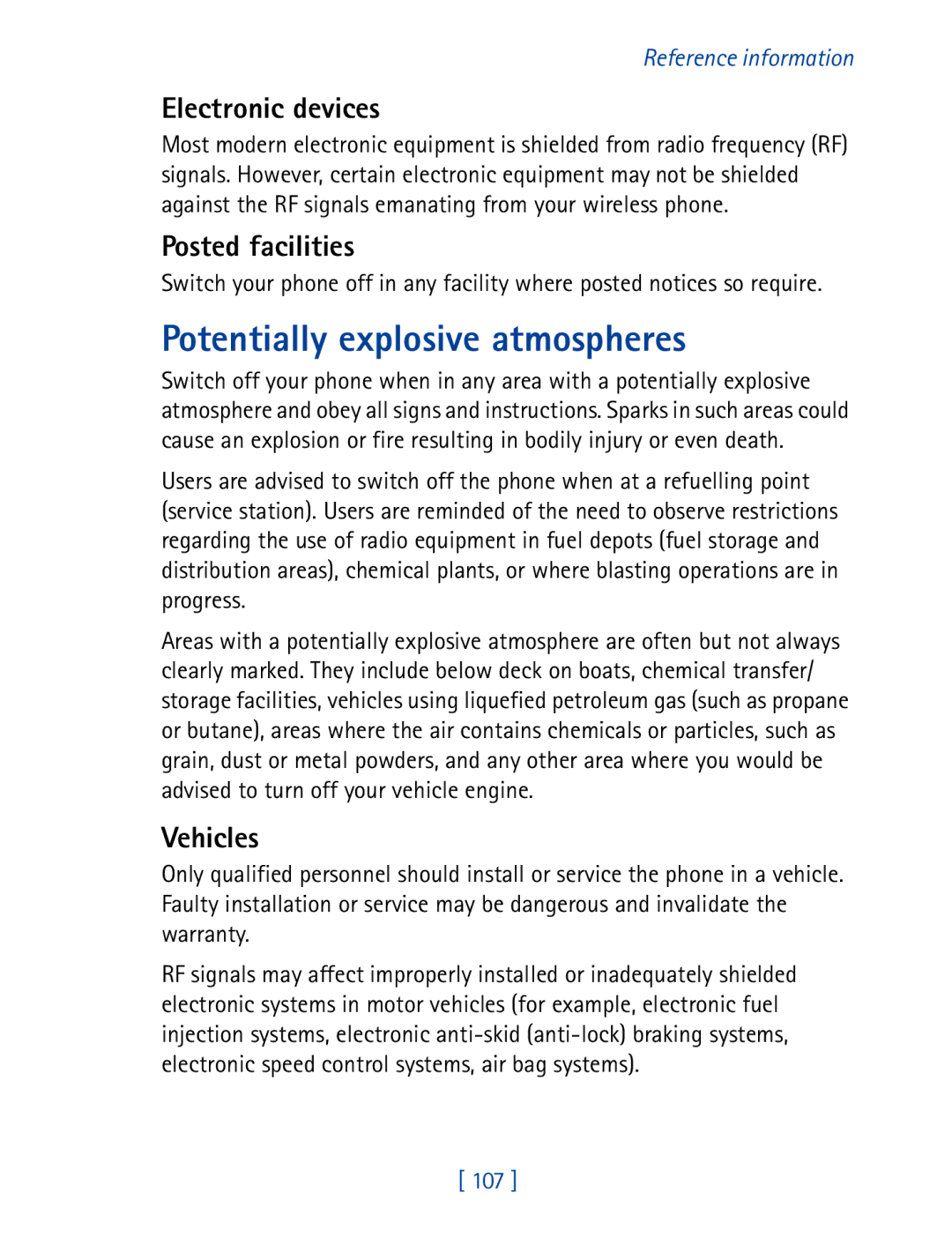 Nokia 7190 manual Potentially explosive atmospheres, Electronic devices, Posted facilities, Vehicles 