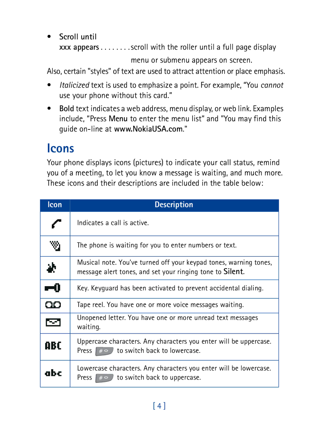 Nokia 7190 manual Icons, Scroll until 