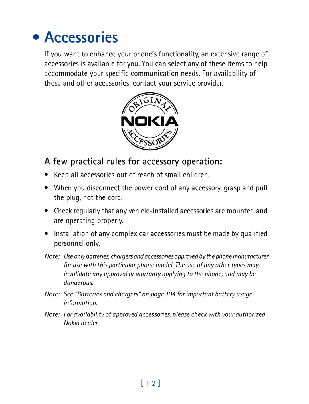 Nokia 7190 manual Accessories, Few practical rules for accessory operation 