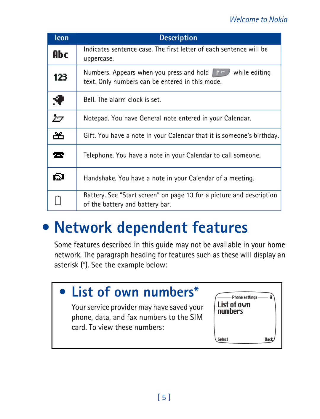 Nokia 7190 manual Network dependent features, List of own numbers 