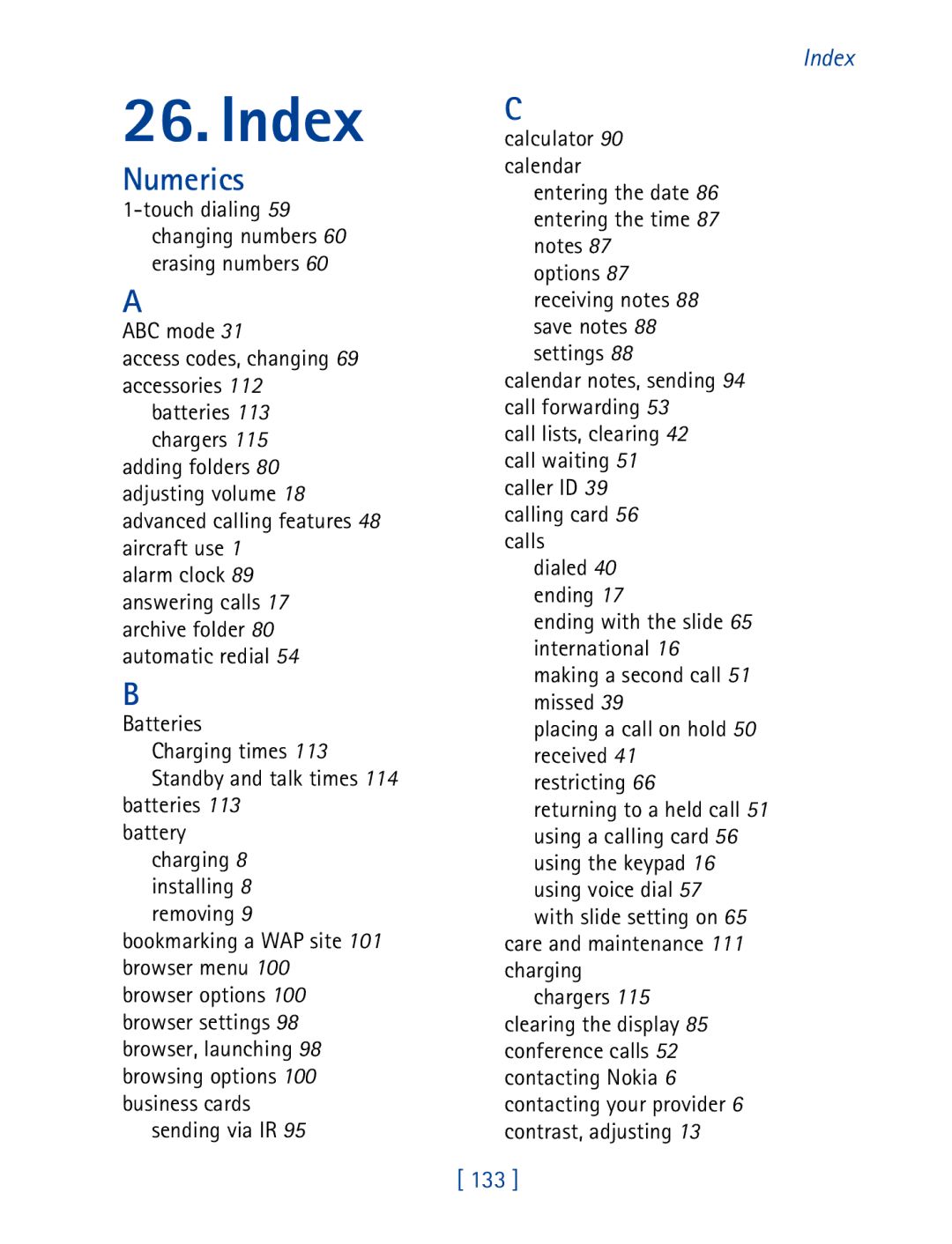 Nokia 7190 manual Index, Numerics 