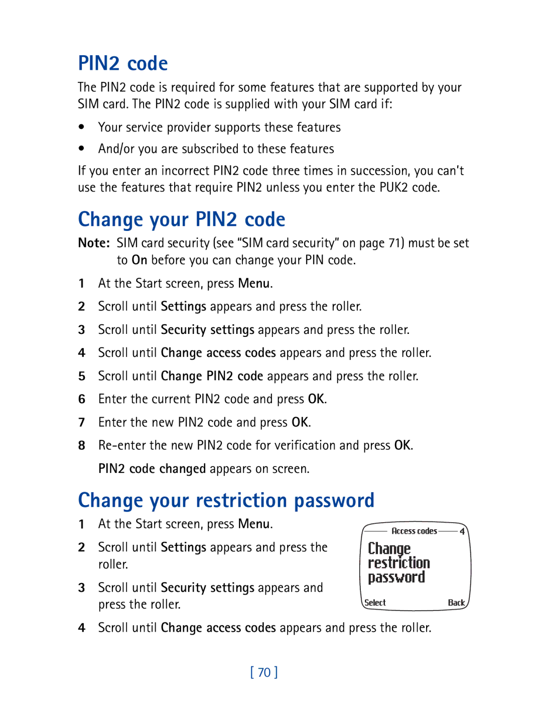 Nokia 7190 manual Change your PIN2 code, Change your restriction password 