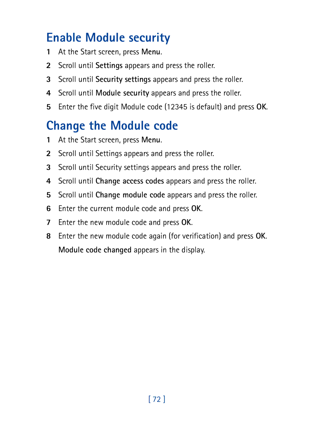 Nokia 7190 manual Enable Module security, Change the Module code 