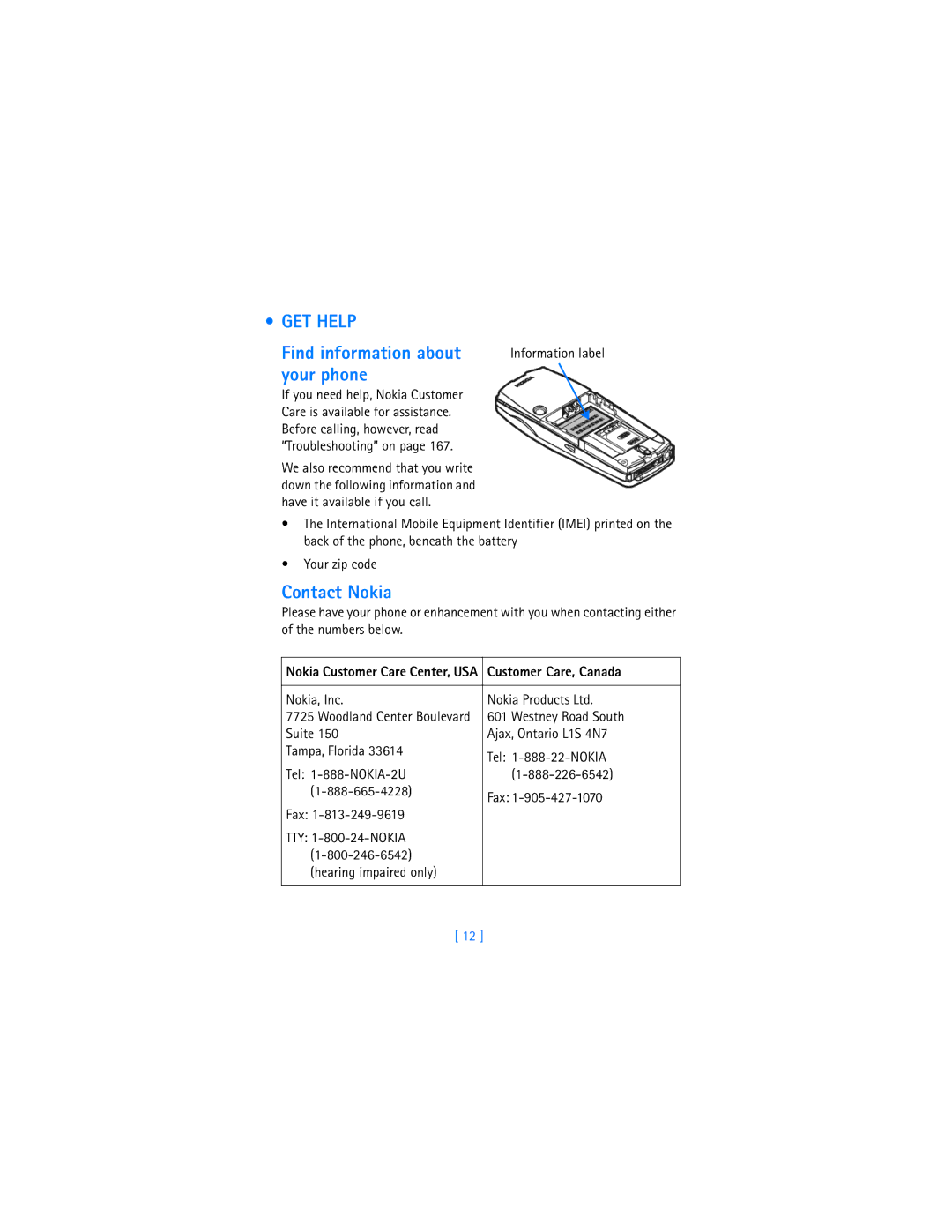 Nokia 7250i warranty GET Help, Find information about your phone, Contact Nokia 