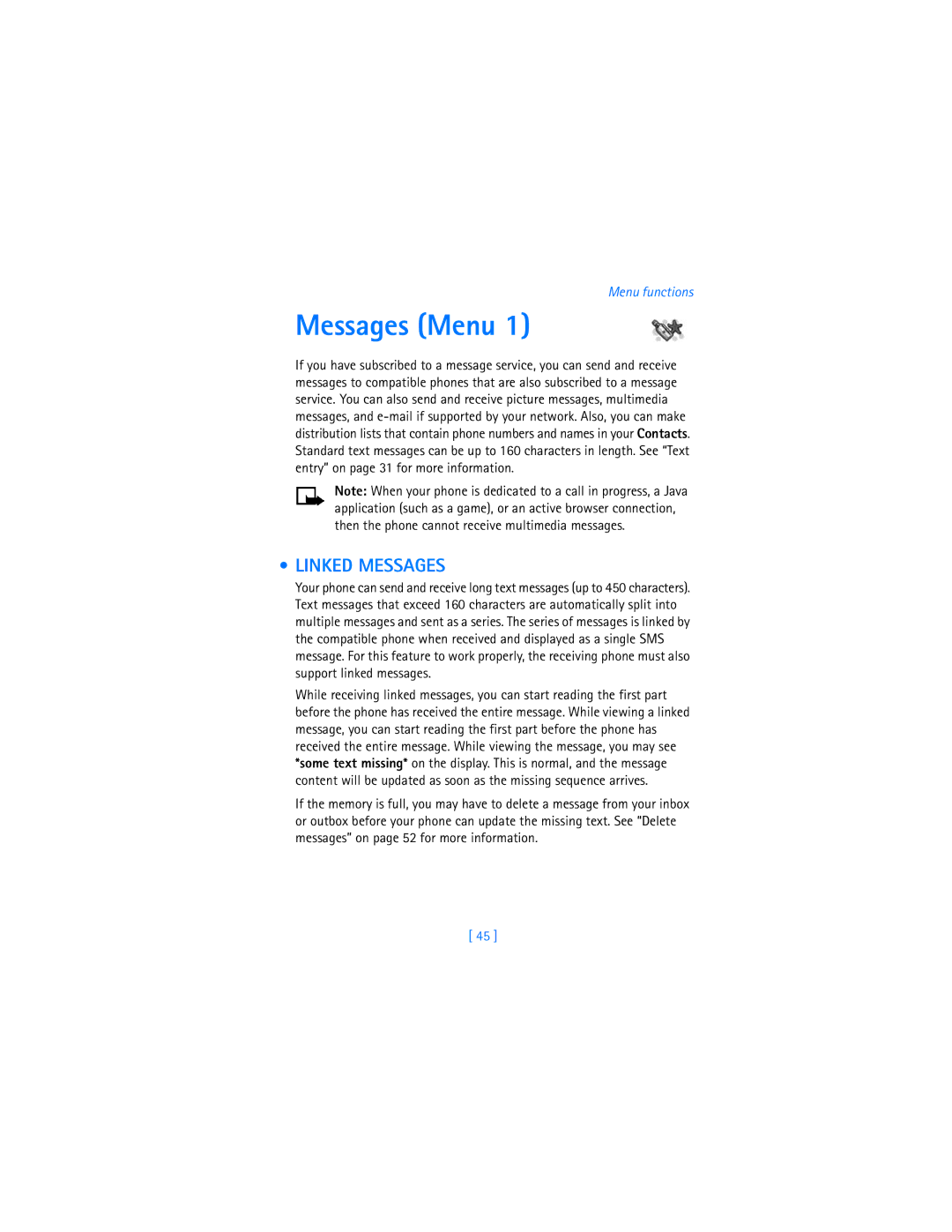 Nokia 7250i warranty Messages Menu, Linked Messages 