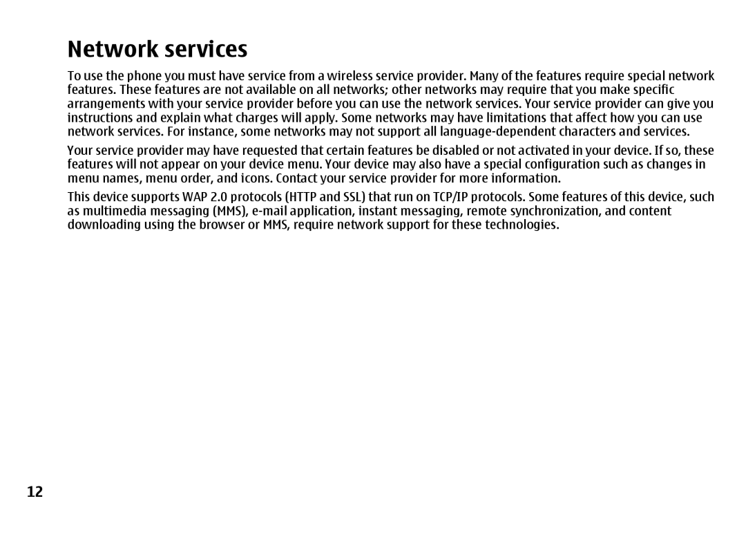 Nokia 7500 Prism manual Network services 