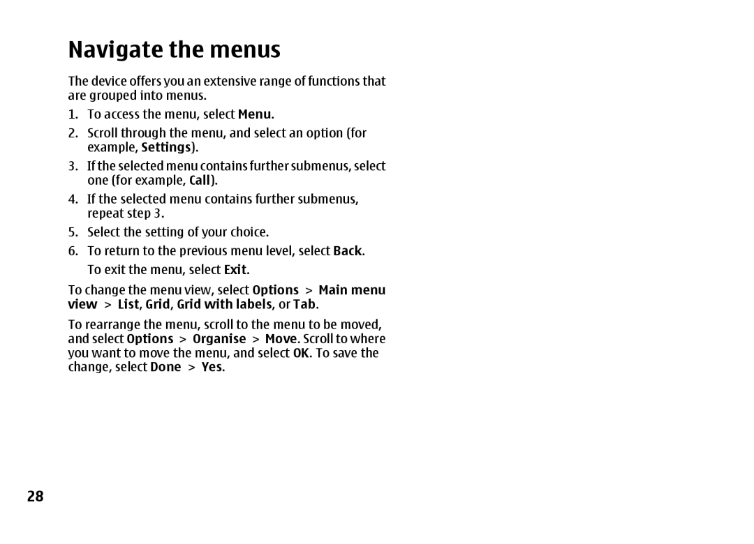 Nokia 7500 Prism manual Navigate the menus 