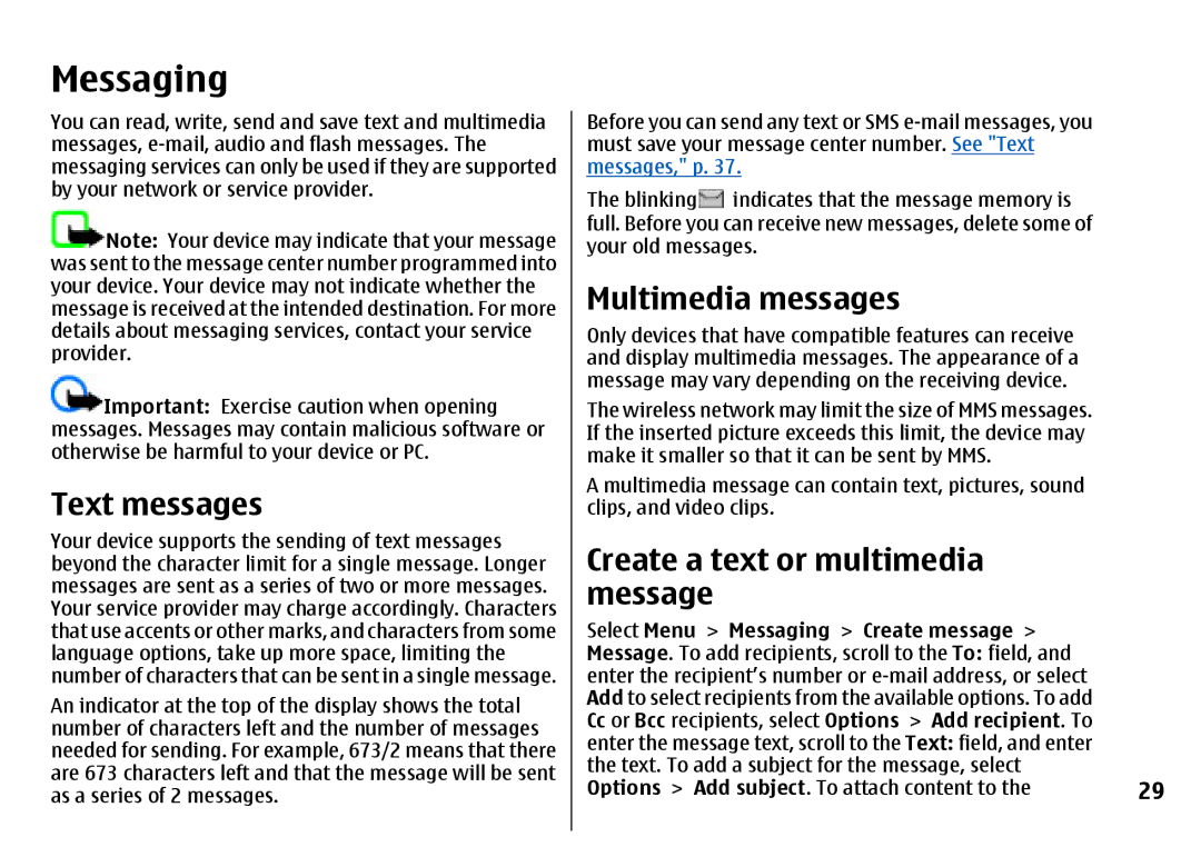 Nokia 7500 Prism manual Messaging, Text messages, Multimedia messages, Create a text or multimedia Message 