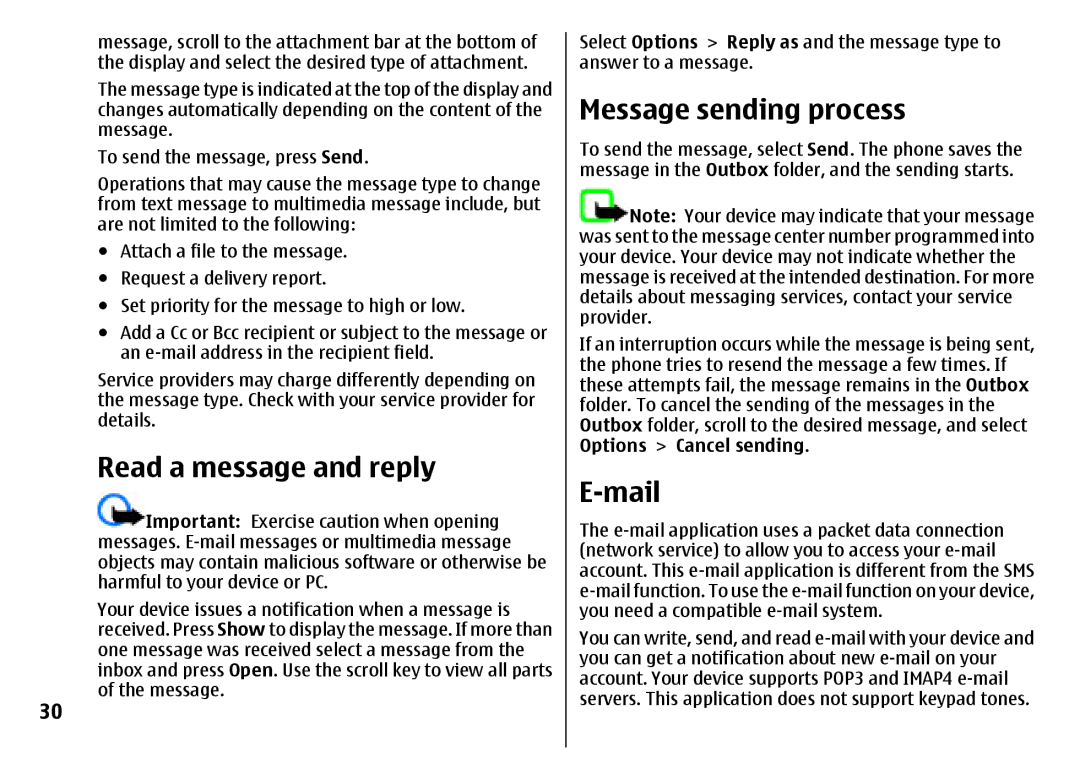 Nokia 7500 Prism manual Read a message and reply, Message sending process, Mail 