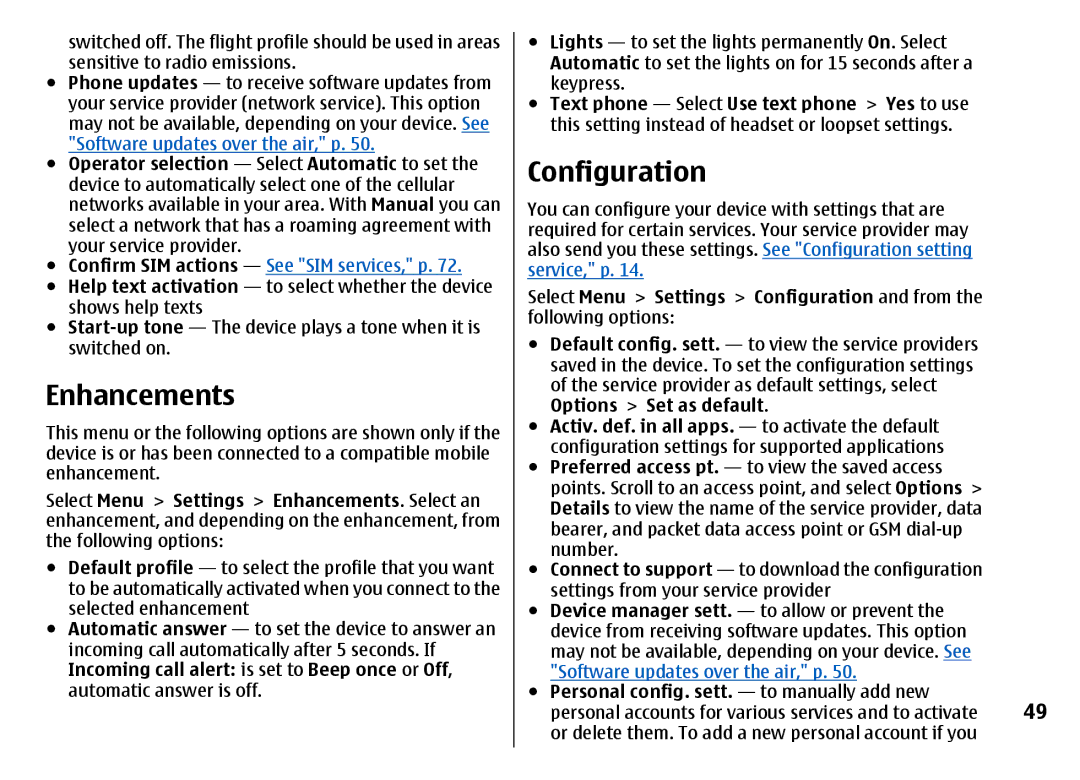 Nokia 7500 Prism manual Enhancements, Configuration, Operator selection Select Automatic to set 