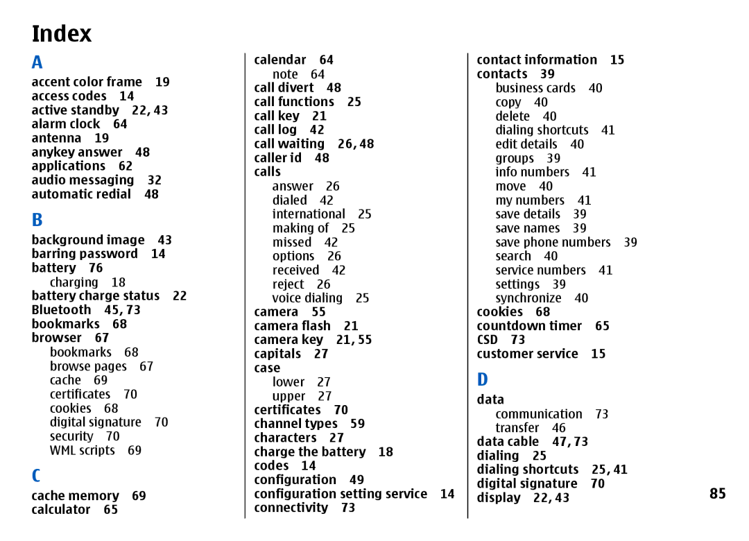 Nokia 7500 Prism manual Index 