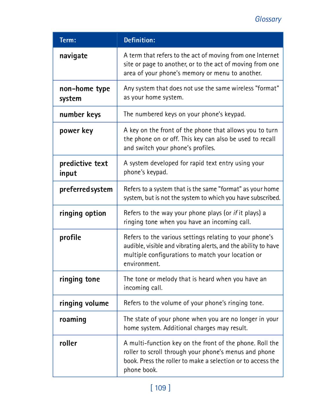 Nokia 7610 Navigate, Non-home type, Number keys, Predictive text, Input, Ringing option, Profile, Ringing tone, Roaming 