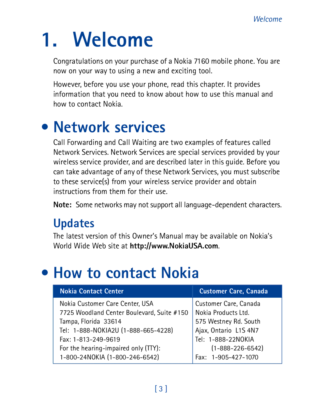 Nokia 7610 manual Welcome, Network services, How to contact Nokia, Updates 