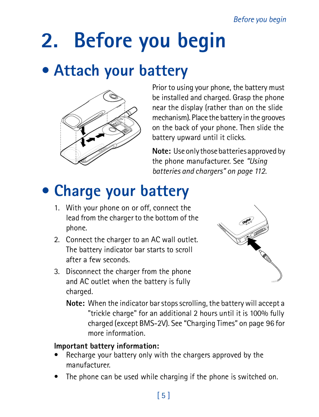 Nokia 7610 manual Before you begin, Attach your battery, Charge your battery, Important battery information 