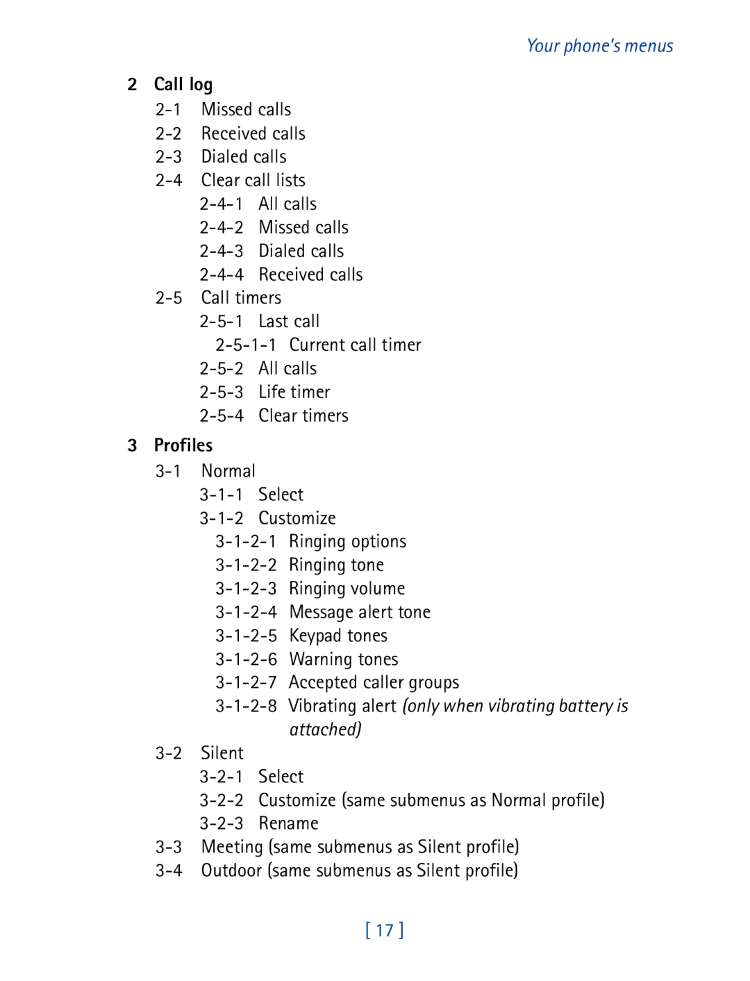 Nokia 7610 manual Call log, Profiles 