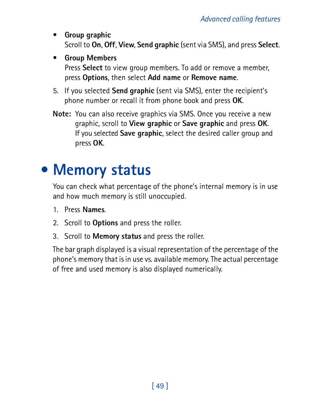 Nokia 7610 manual Memory status, Group graphic, Group Members 