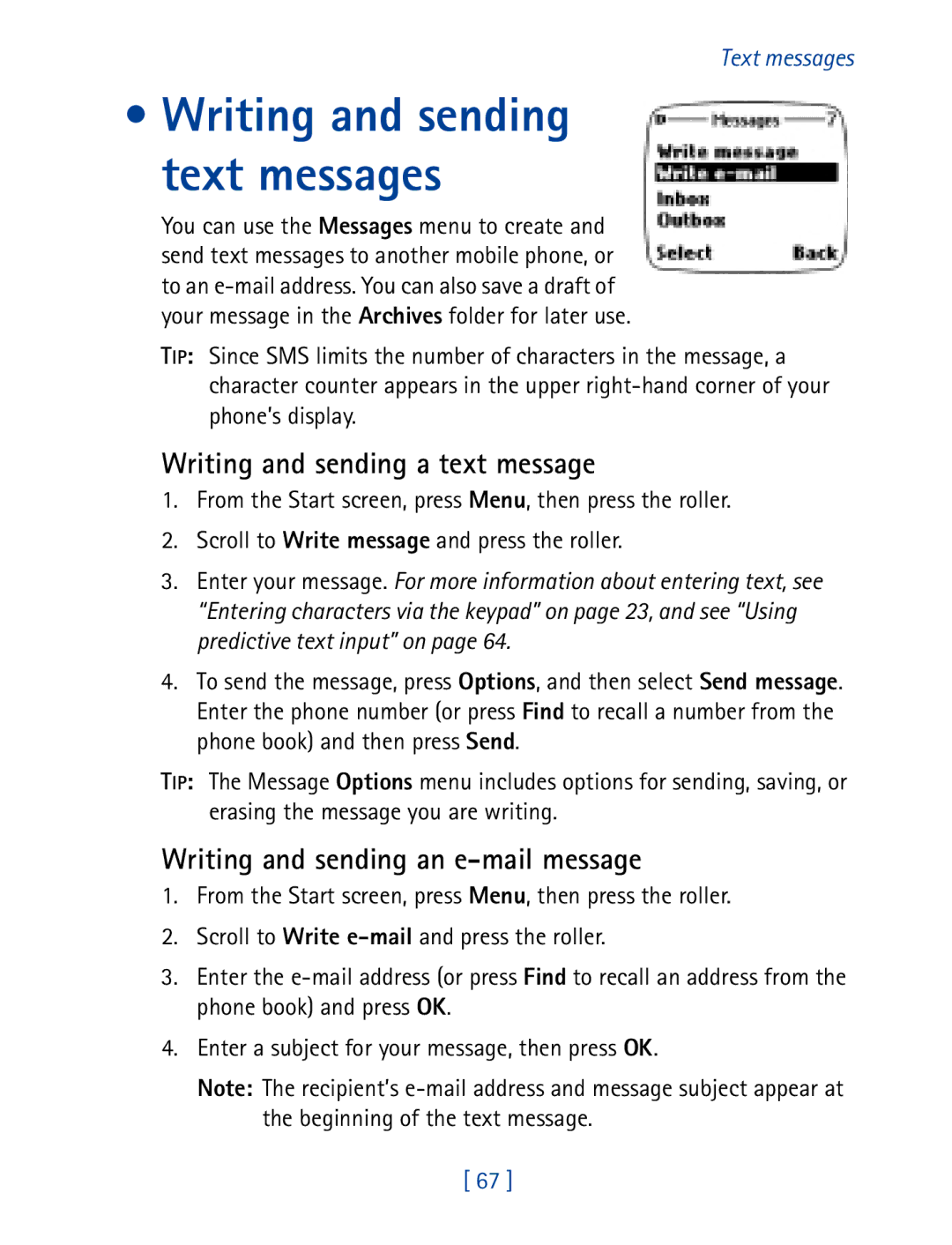 Nokia 7610 manual Writing and sending a text message, Writing and sending an e-mail message 