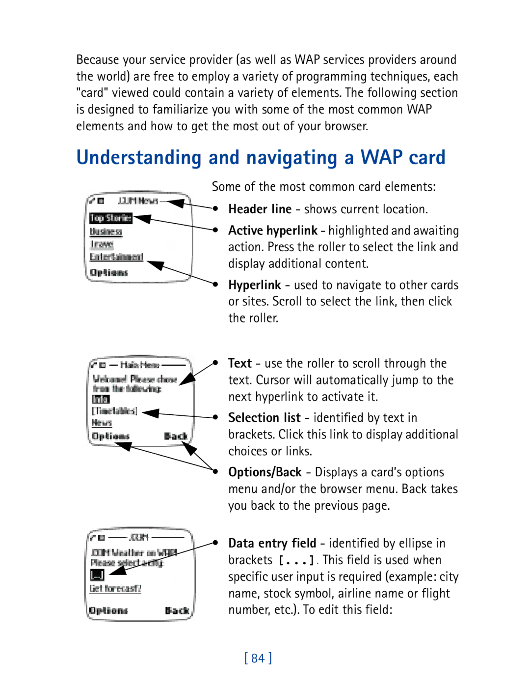 Nokia 7610 manual Understanding and navigating a WAP card 