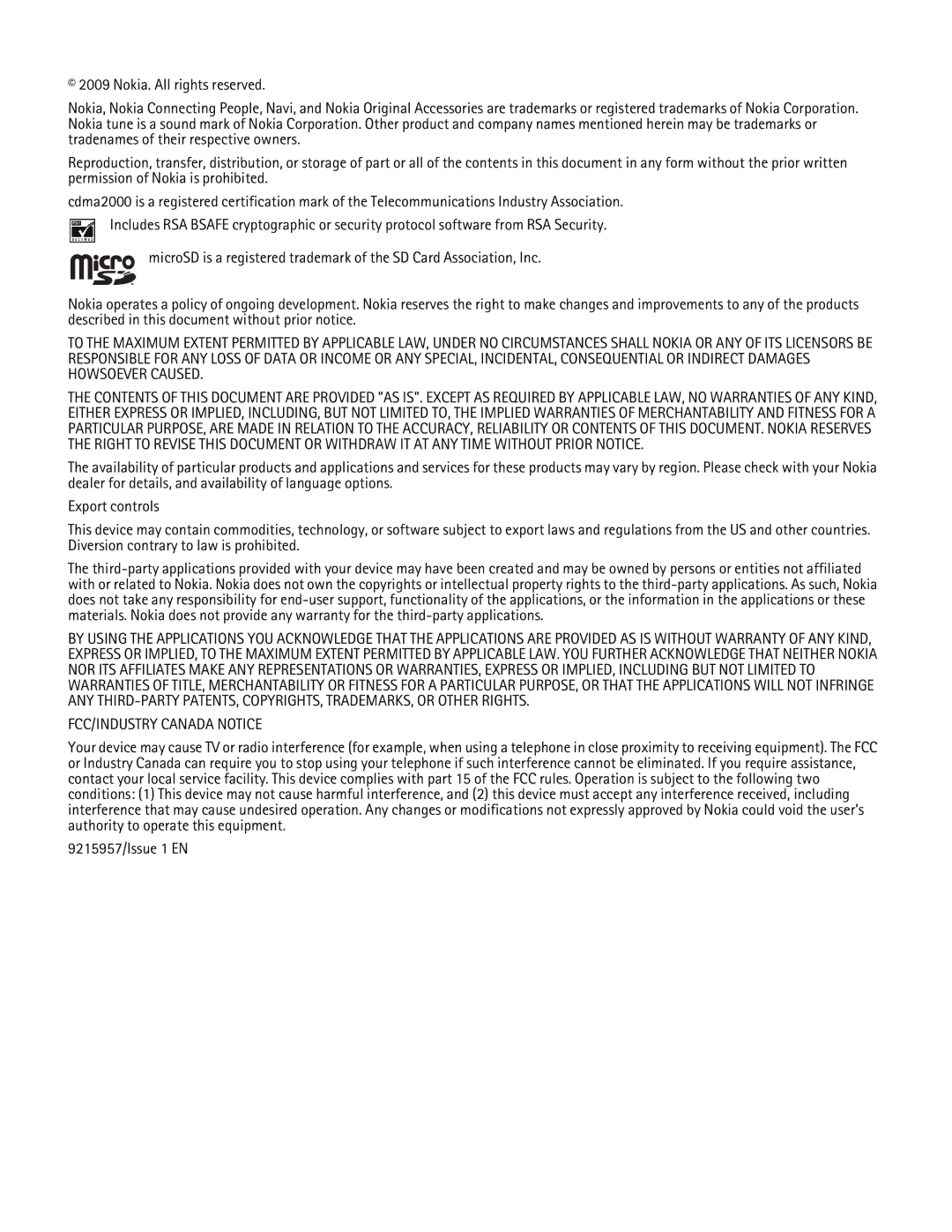 Nokia 7705 manual FCC/INDUSTRY Canada Notice 