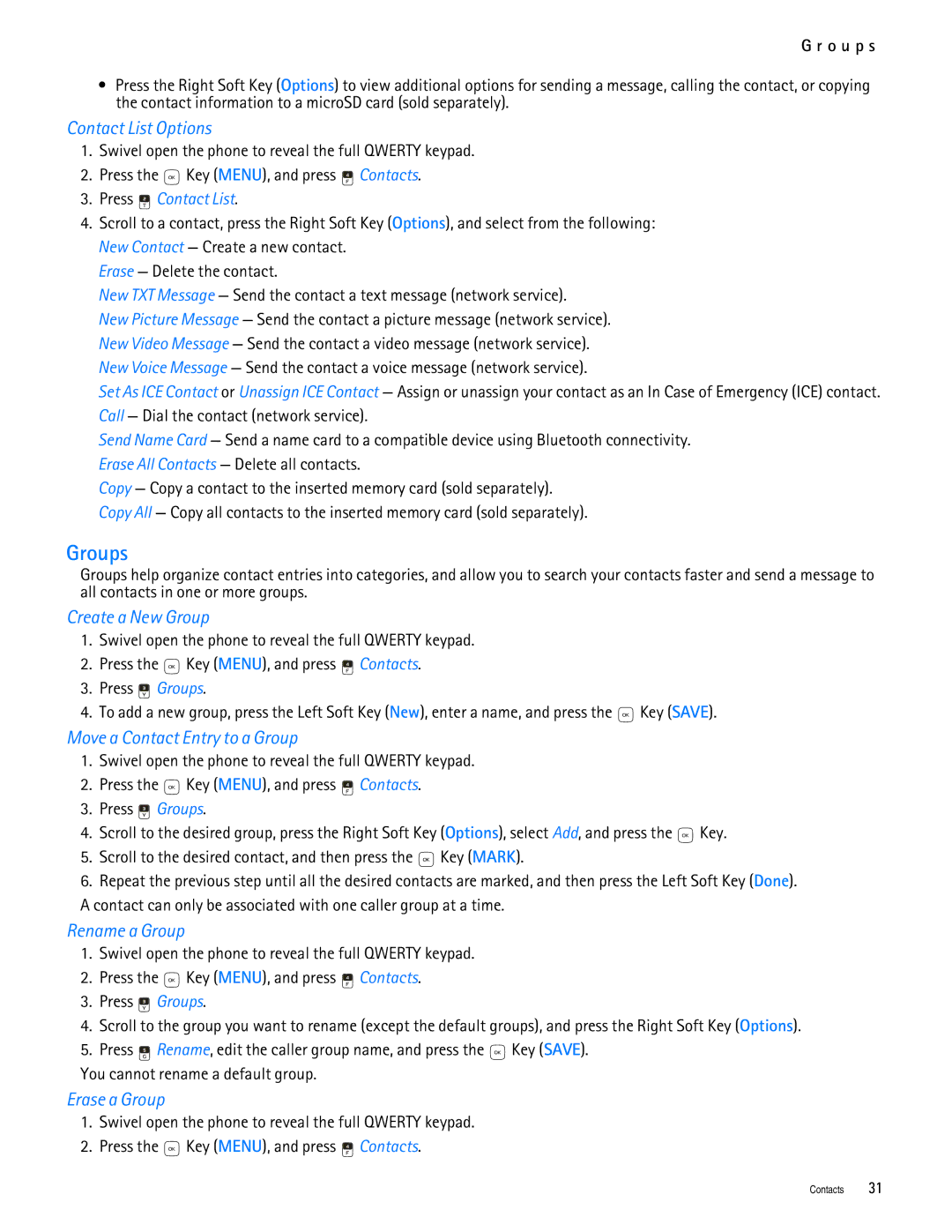 Nokia 7705 manual Groups 