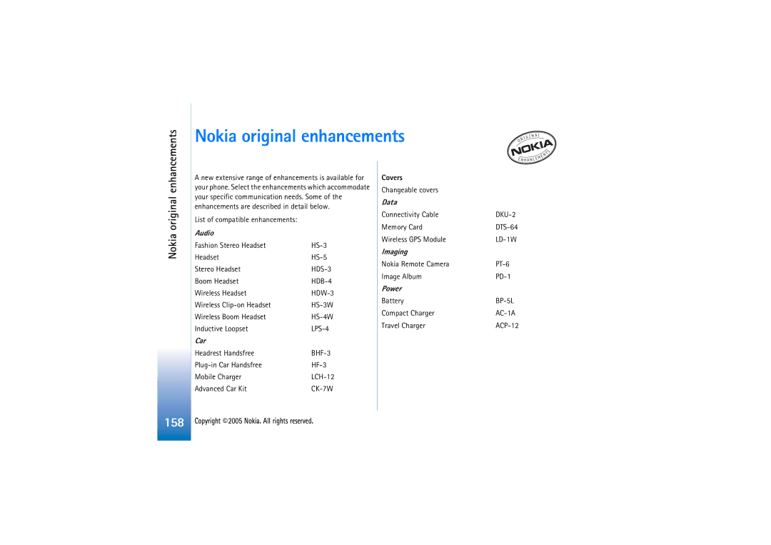 Nokia 7710 manual Nokia original enhancements, Enhancements, Covers 