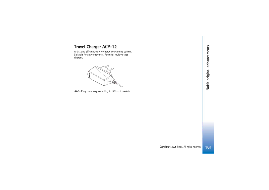 Nokia 7710 manual Travel Charger ACP-12 