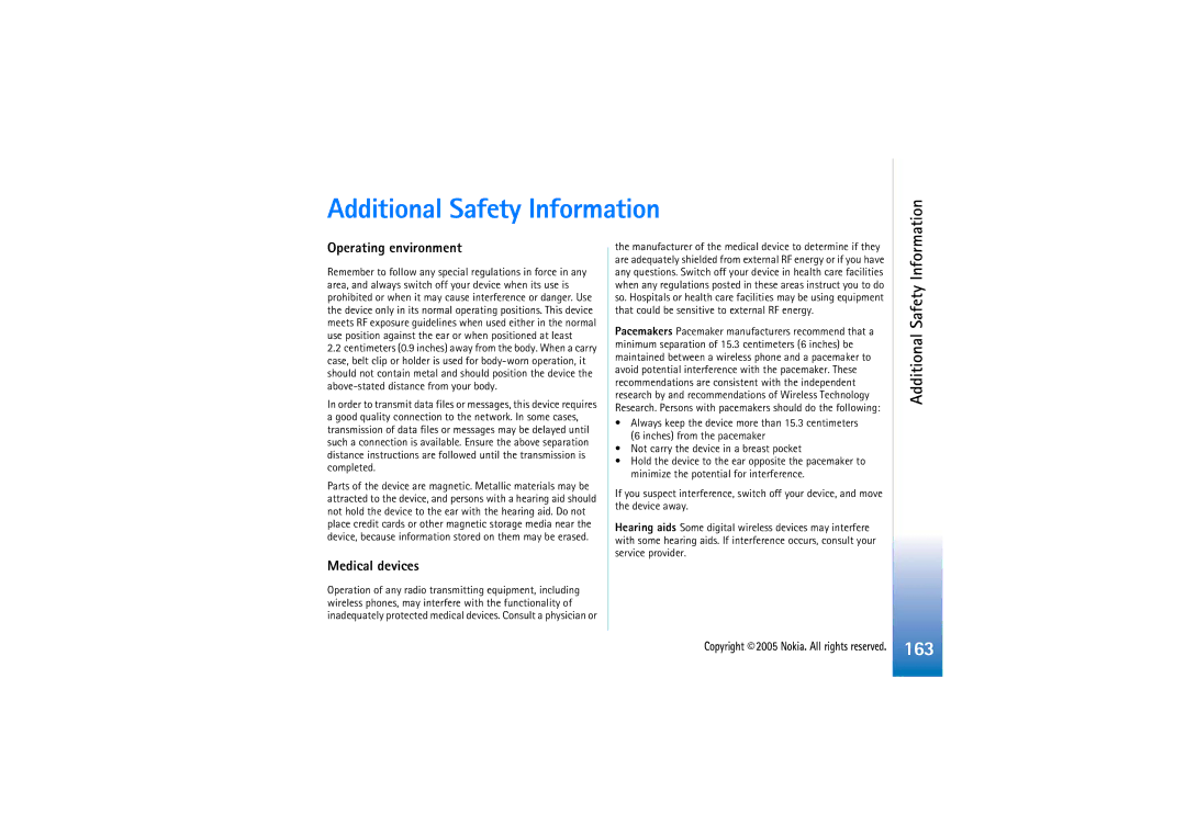 Nokia 7710 manual Additional Safety Information, Information Operating environment, Medical devices 