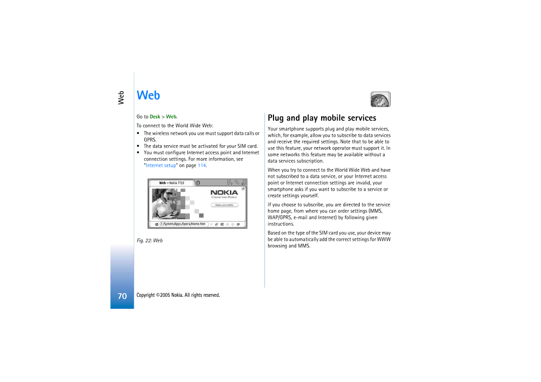Nokia 7710 manual Web, Plug and play mobile services 
