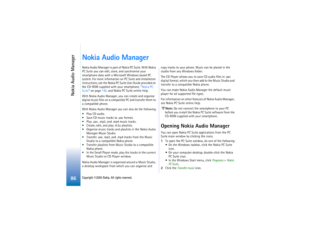 Nokia 7710 manual Opening Nokia Audio Manager 