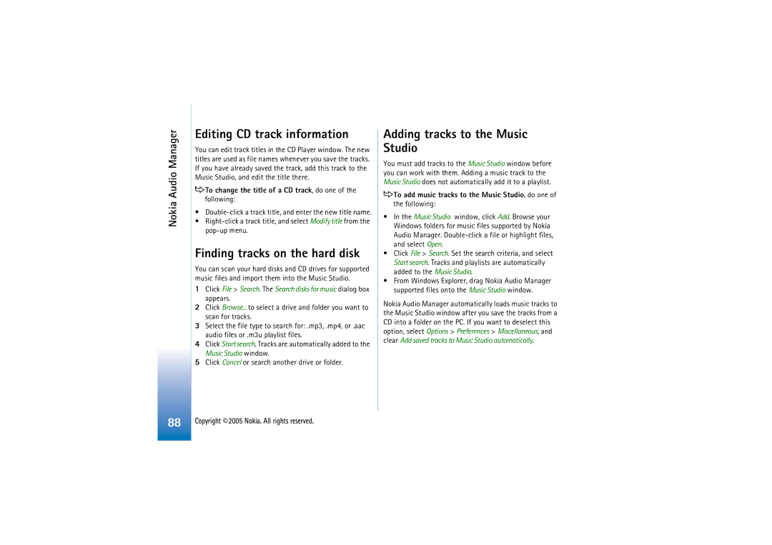 Nokia 7710 manual Editing CD track information, Adding tracks to the Music Studio 