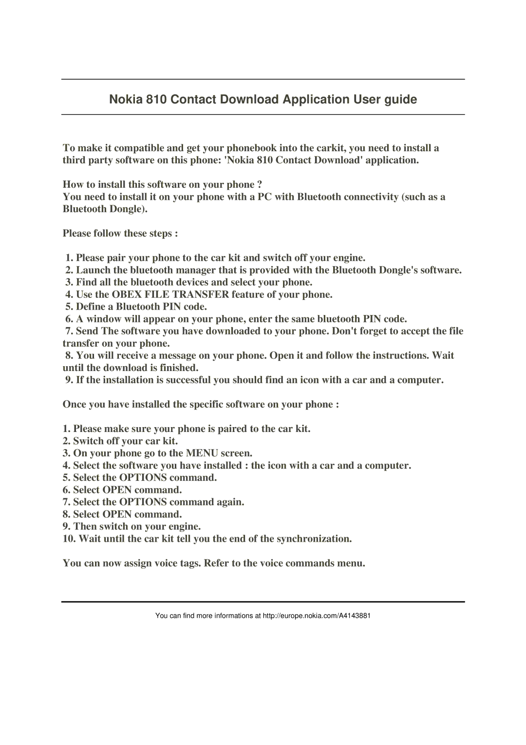 Nokia manual Nokia 810 Contact Download Application User guide 