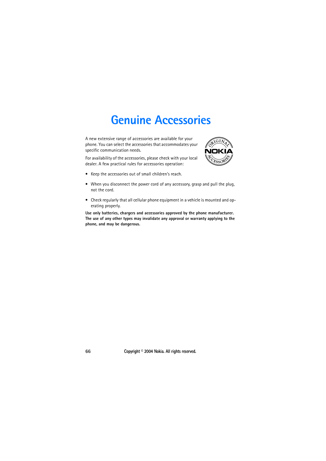 Nokia 8210 manual Genuine Accessories 