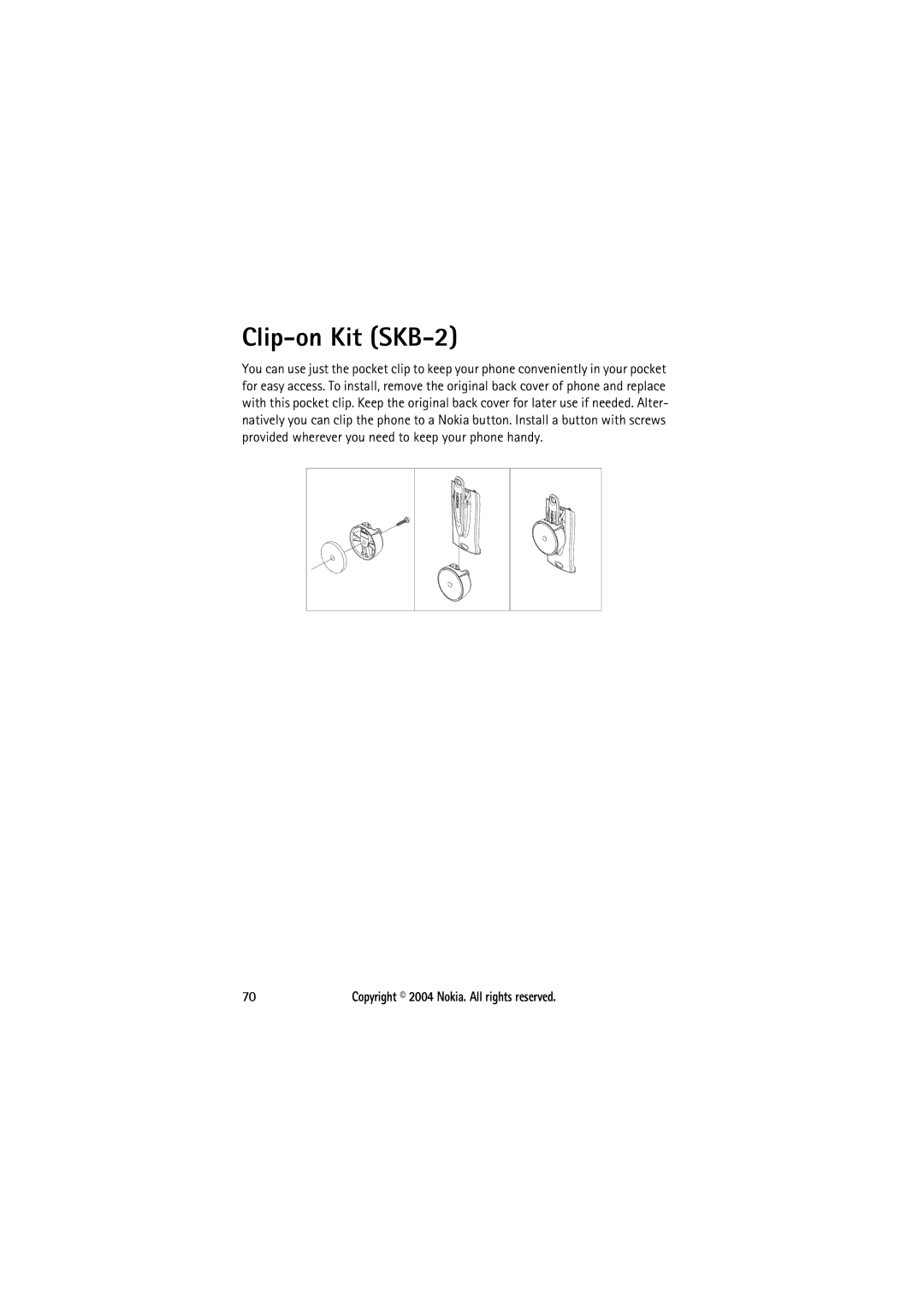 Nokia 8210 manual Clip-on Kit SKB-2 