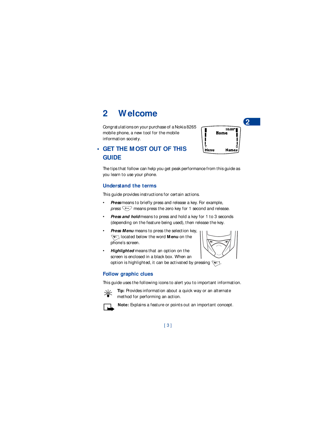 Nokia 8265 warranty Welcome, GET the Most OUT of this Guide, Understand the terms, Follow graphic clues 