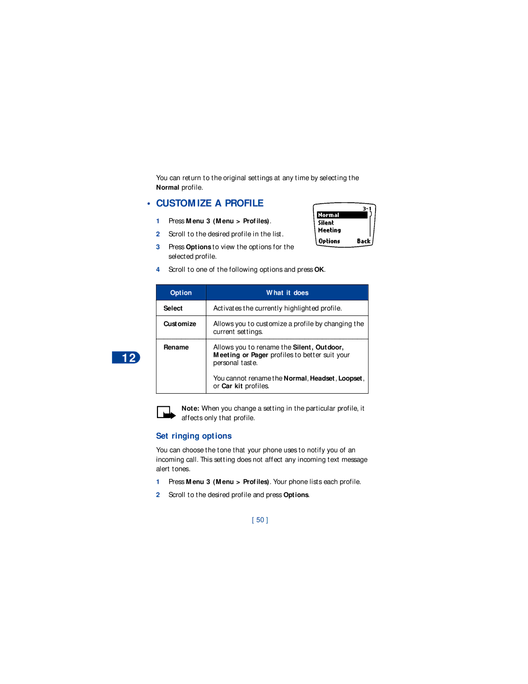 Nokia 8265 warranty Customize a Profile, Set ringing options 