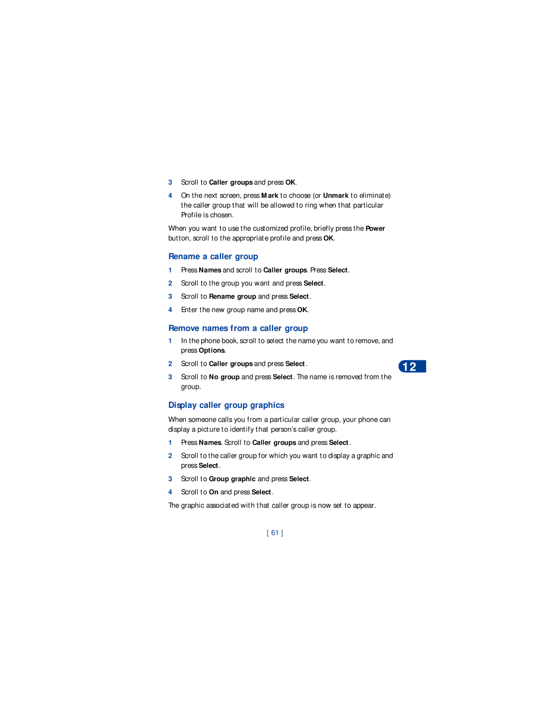 Nokia 8265 warranty Rename a caller group, Remove names from a caller group, Display caller group graphics 